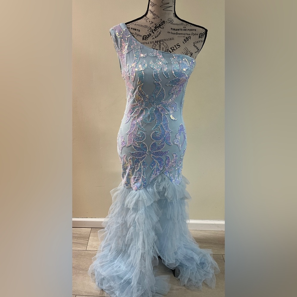 Elegant Blue and Sequined Gown